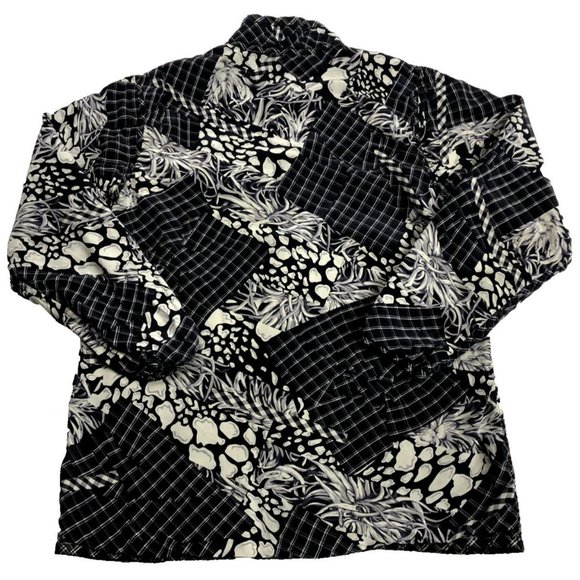 Koos Of Course Silk Jacket Blazer Size Small Black White Print Button Floral - Picture 8 of 10